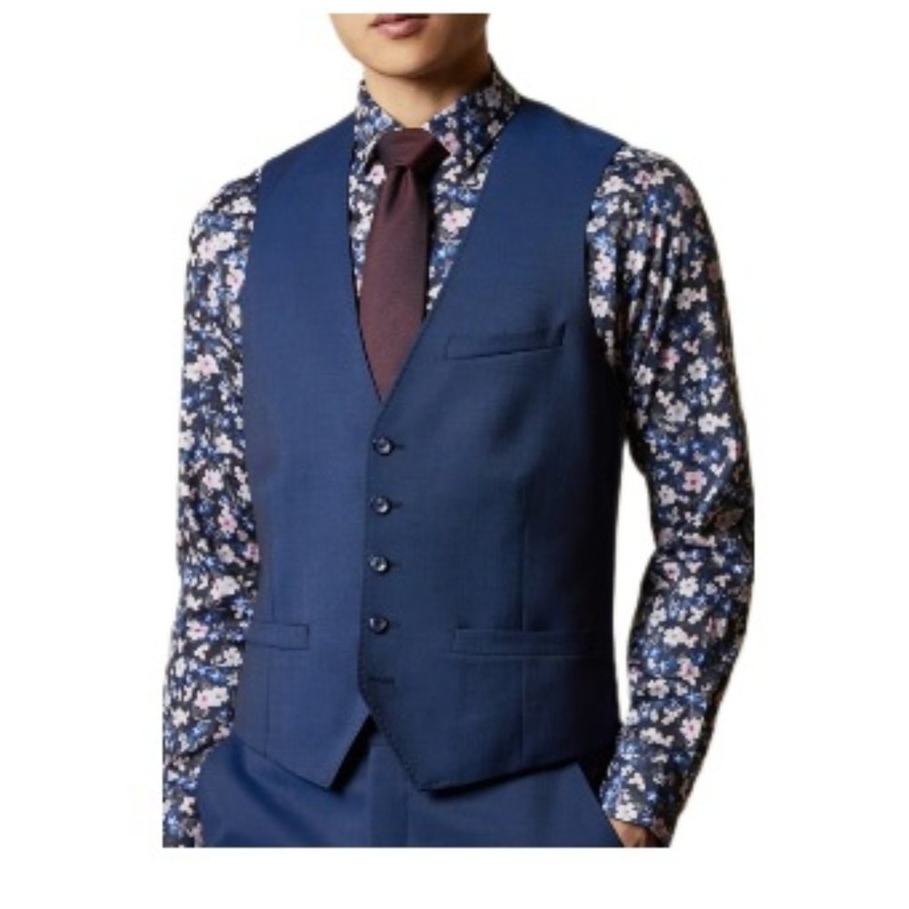 NWT Ted Baker Men's Francw Debonair Wool Waistcoat Navy Size 36R $195 G633